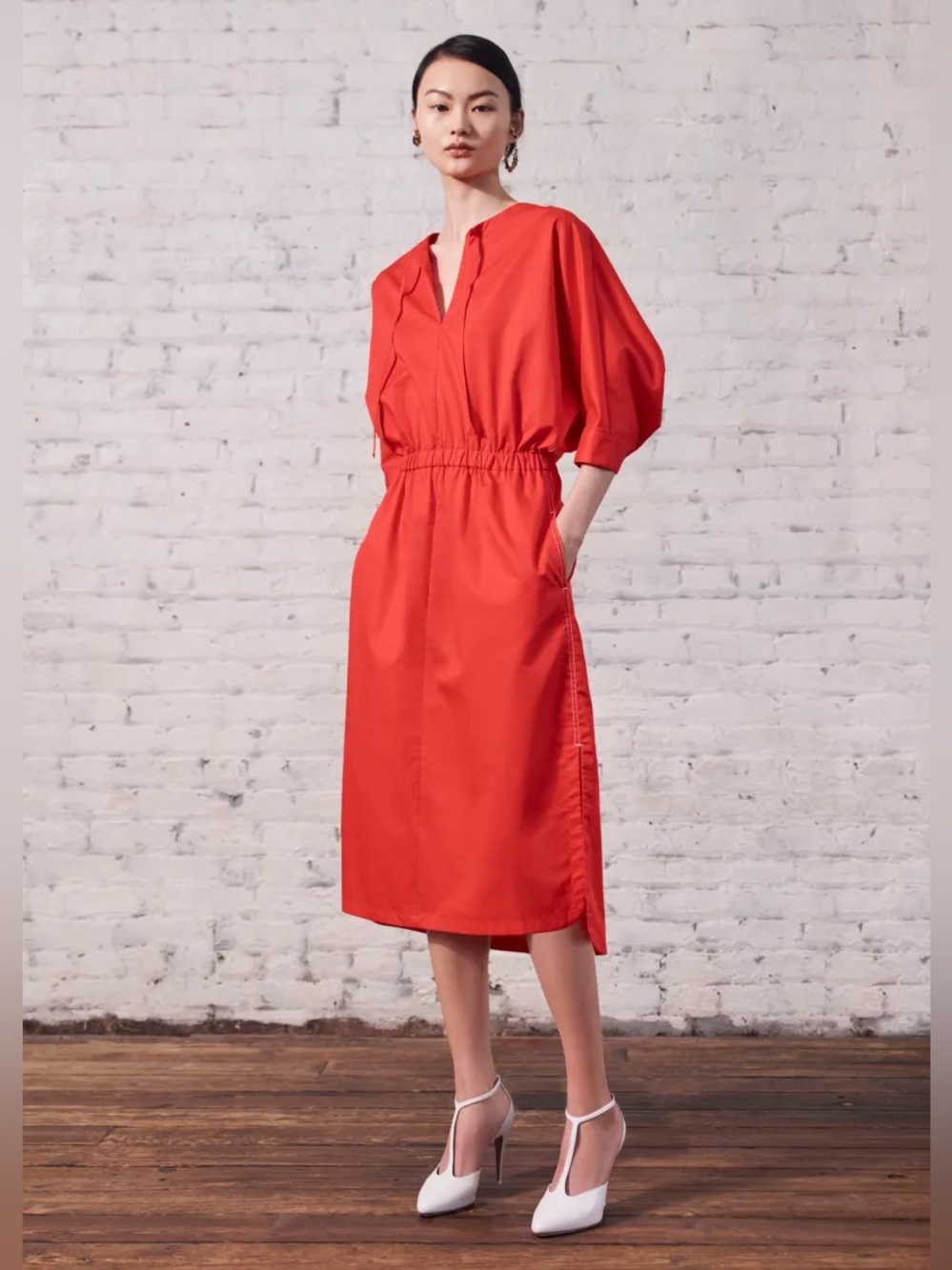 Jason Wu red dolman-sleeve elastic-waist cotton Midi Dress red Size 2 perfect co